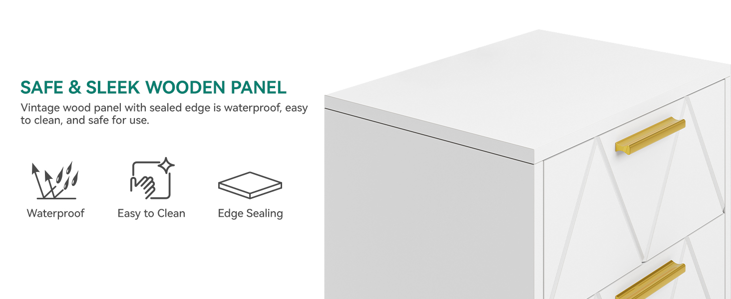 Приліжкові тумбочки YITAHOME (2 шт.) з 2 шухлядами, білі, з золотими ніжками, 40 x 30 x 52 см