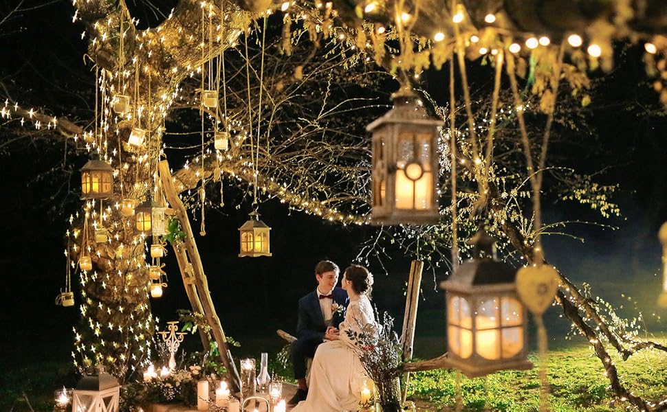 Ланцюжок прикрас з LED-лампочками, 100 LED, 10 м, 8 режимів, пульт дистанційного керування, таймер, теплий білий, диммування, акумуляторний, водонепроникний, для святкування Різдва