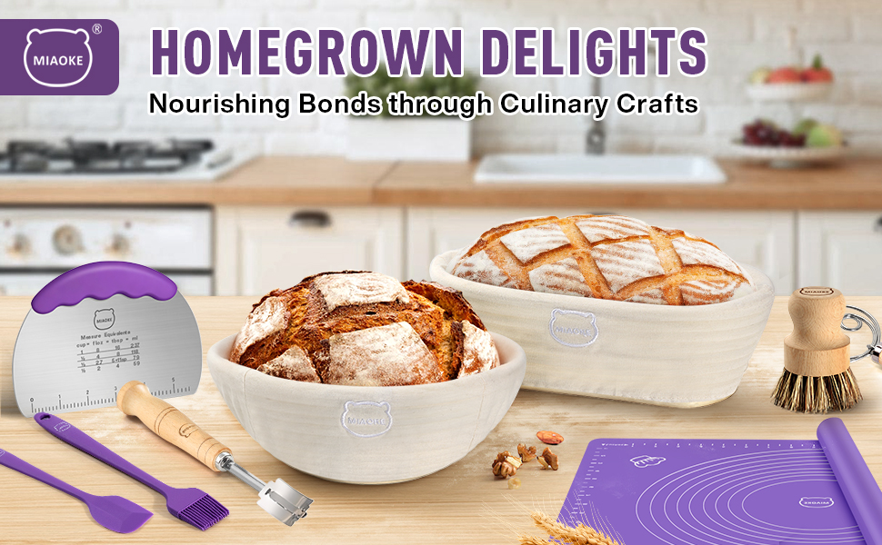 Набір для випікання кислотного хліба MIAOKE: корзини для бродіння, скребок для тіста, ніж для хліба, пензлик, підкладки та інше