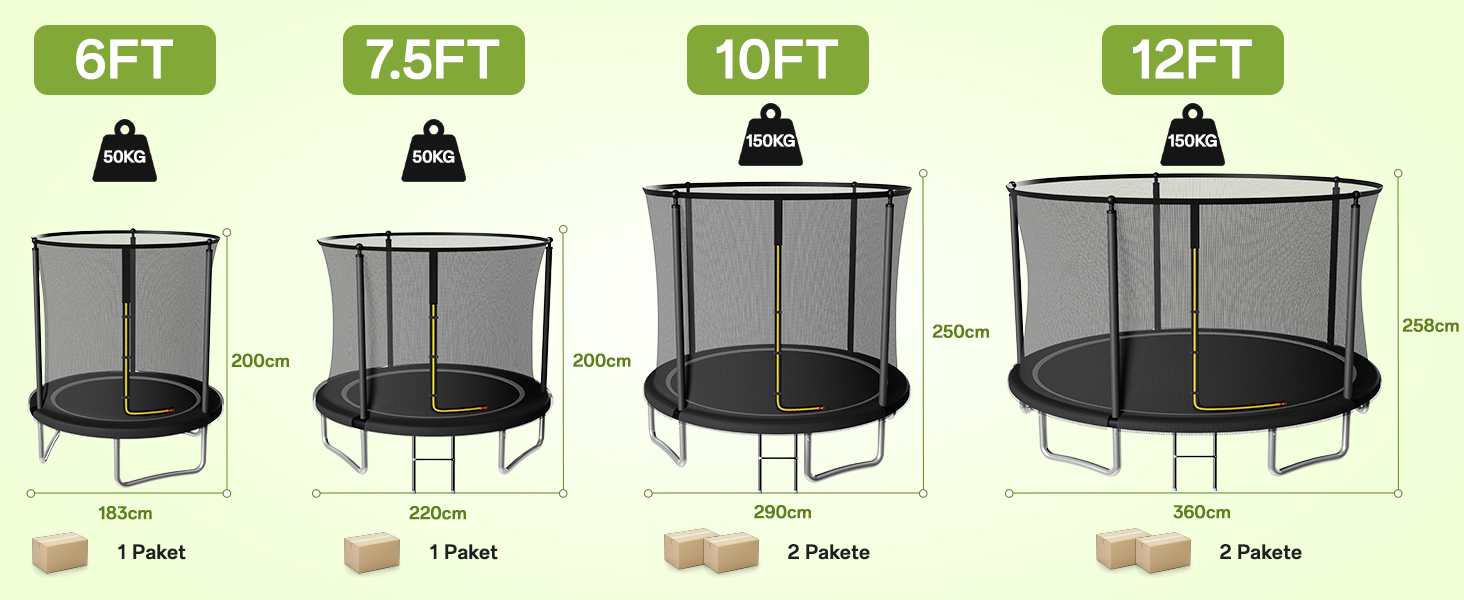 Батут JUMMICO вуличний з сіткою безпеки 183 см (чорний) - Комплект з аксесуарами для монтажу