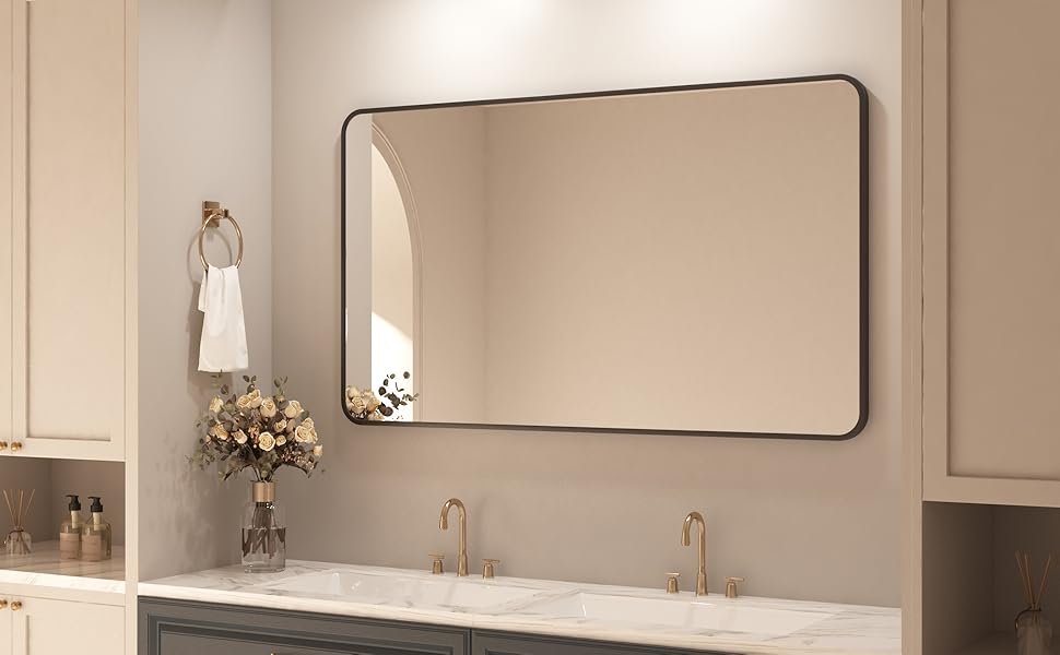 Дзеркало Boromal Spiegel Schwarz 100x60 см: прямокутне дзеркало з металевим каркасом для ванної кімнати, спальні, туалетного приміщення. Чорний колір.