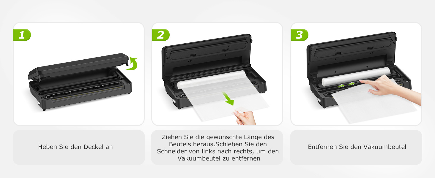 Вакууматор для продуктів Bonsenkitchen з вбудованим різаком, компактний вакууматор для Sous Vide та заготовок, кілька режимів роботи, чорний (в комплекті 1 рулон та 5 пакетів)