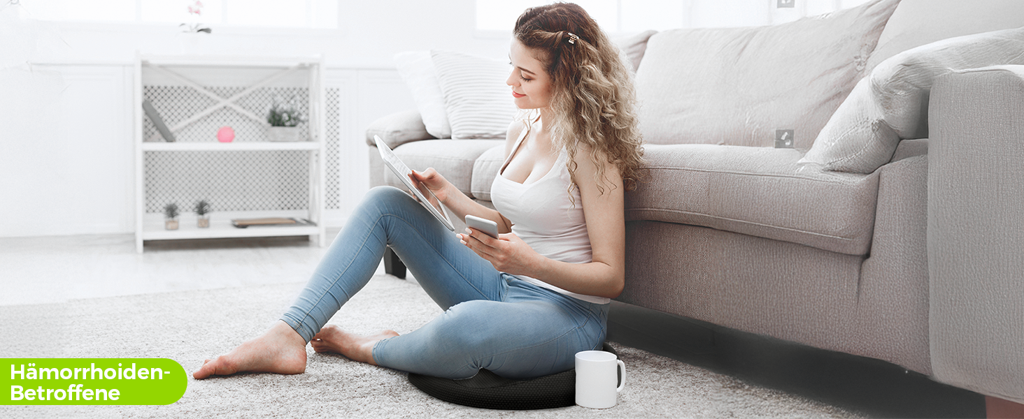 Ортопедична подушка для сидіння AUVON кругла з подвійною U-подібною формою для копчика та геморой, розвантажувальна подушка для офісного крісла та авто, 47*37*7.8 см