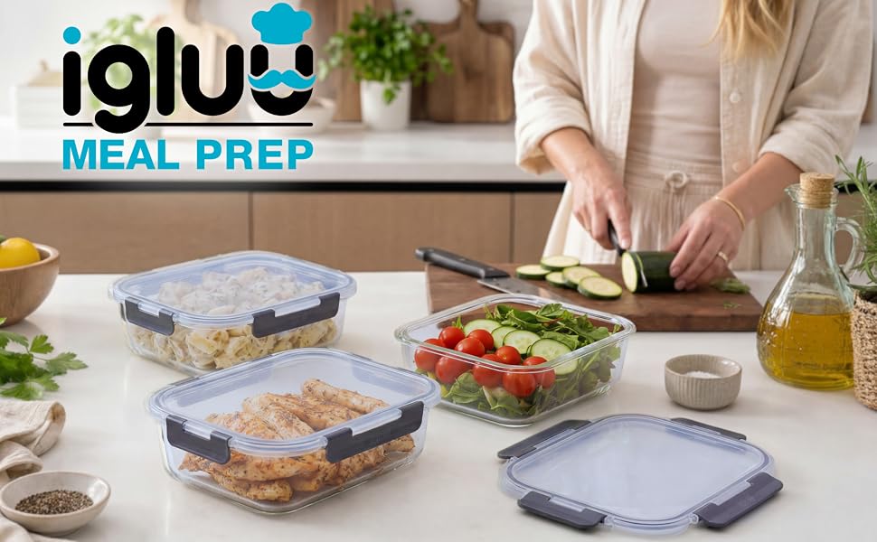 Набір скляних контейнерів для їжі Igluu Meal Prep (10 шт) — 370 мл та 1050 мл, герметичні ланч-бокси для зберігання продуктів