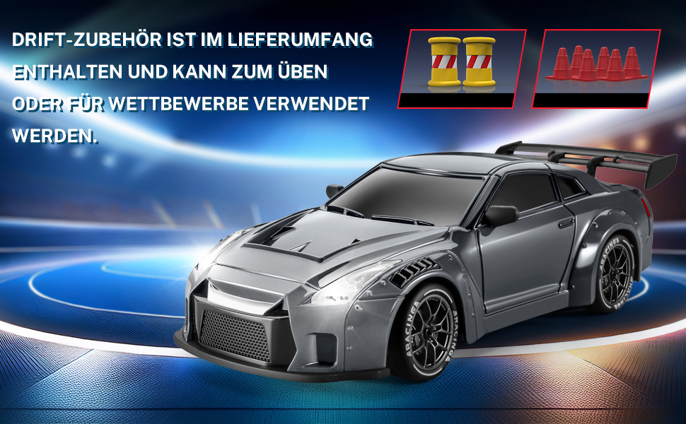 RC Drift Car ACAMMZAR 1:24, 4WD, 20 км/год, з LED підсвіткою, 2 акумулятори, для дітей від 4 років та дорослих - блакитний S815