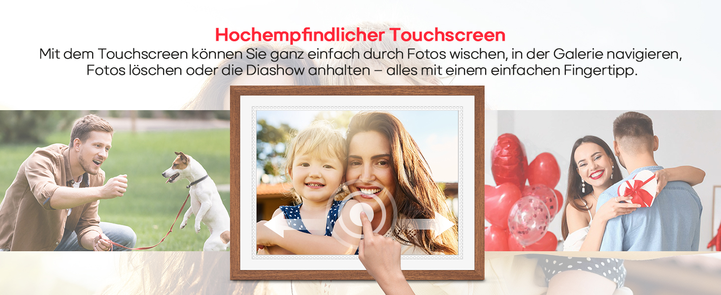 Frameo Цифровий фоторамка 10,1 дюйма, HD 1280*800 IPS сенсорний екран, 32GB пам'ять, автоповорот, Frameo App для обміну фото та відео, 15 дерев'яних текстур (білий)