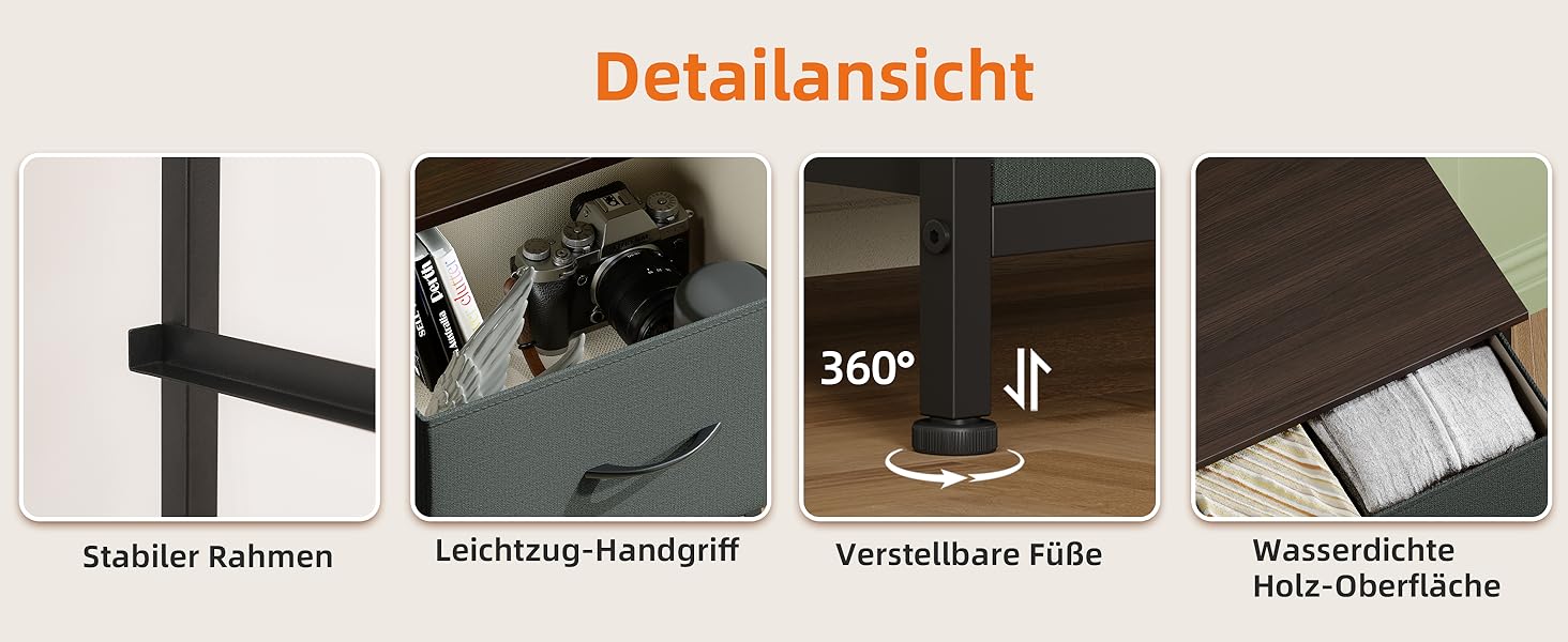 Комод з тканини з шухлядами, комод-шафа для спальні, вітальні, передпокою, 8 шухляд, білий (вугільно-сірий), 30T x 80B x 114.5H см