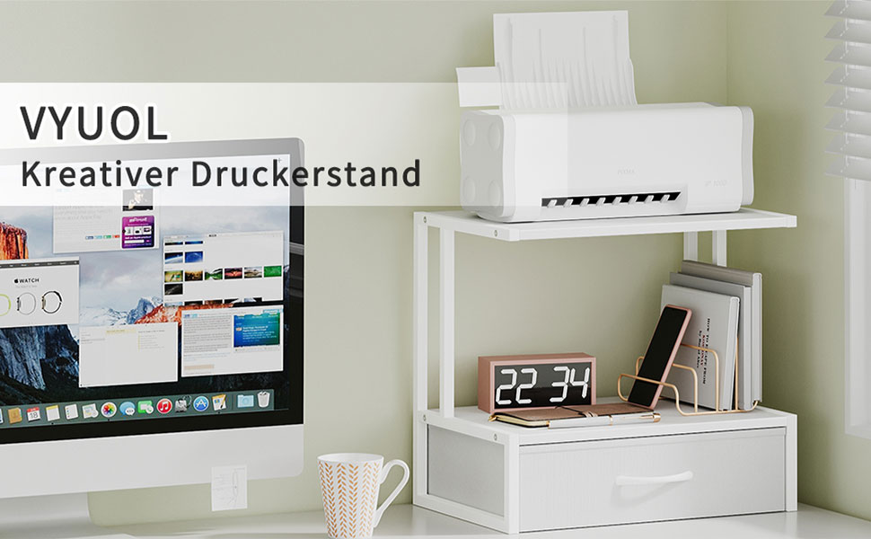 Підставка для принтера на стіл з ящиком для документів, органайзер для офісу, підставка для принтера, факсу, сканера (білий)