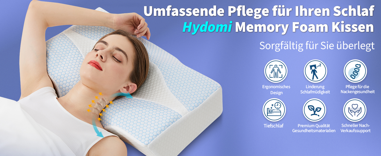 Ортопедична подушка Hydomi з пам'яттю форми для шиї та плечей, ергономічна, охолоджуюча, для сну на боці, спині та животі