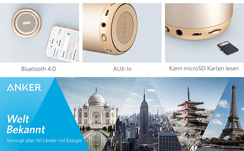 Портативна Bluetooth колонка Anker Soundcore Mini з FM радіо, 15 годин роботи та потужним басом (золота)