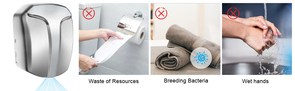 Електричний сушар для рук QL автоматичний з HEPA-фільтром, нержавіюча сталь, настінний, 1150W, срібний