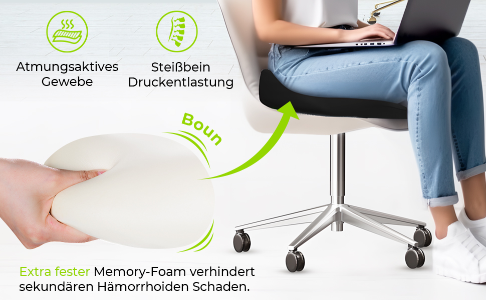 Ортопедична подушка для сидіння AUVON: комфорт при геморої, простатиті, болях у попереку та під час вагітності. Підходить для офісного крісла, авто та інвалідного візка. Чорний колір.