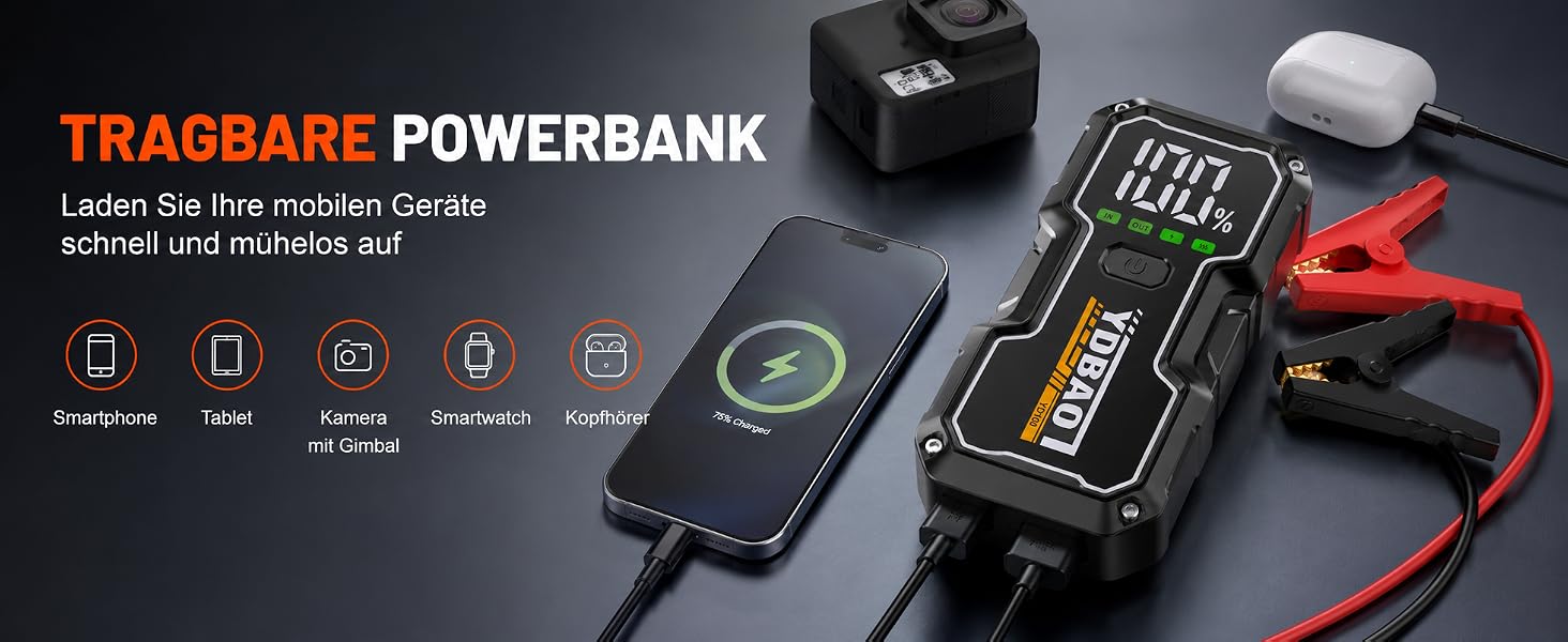 Бустер для автомобіля Starthilfe Powerbank 8000A 12V — Пусковий пристрій для акумуляторів авто, модель 9183