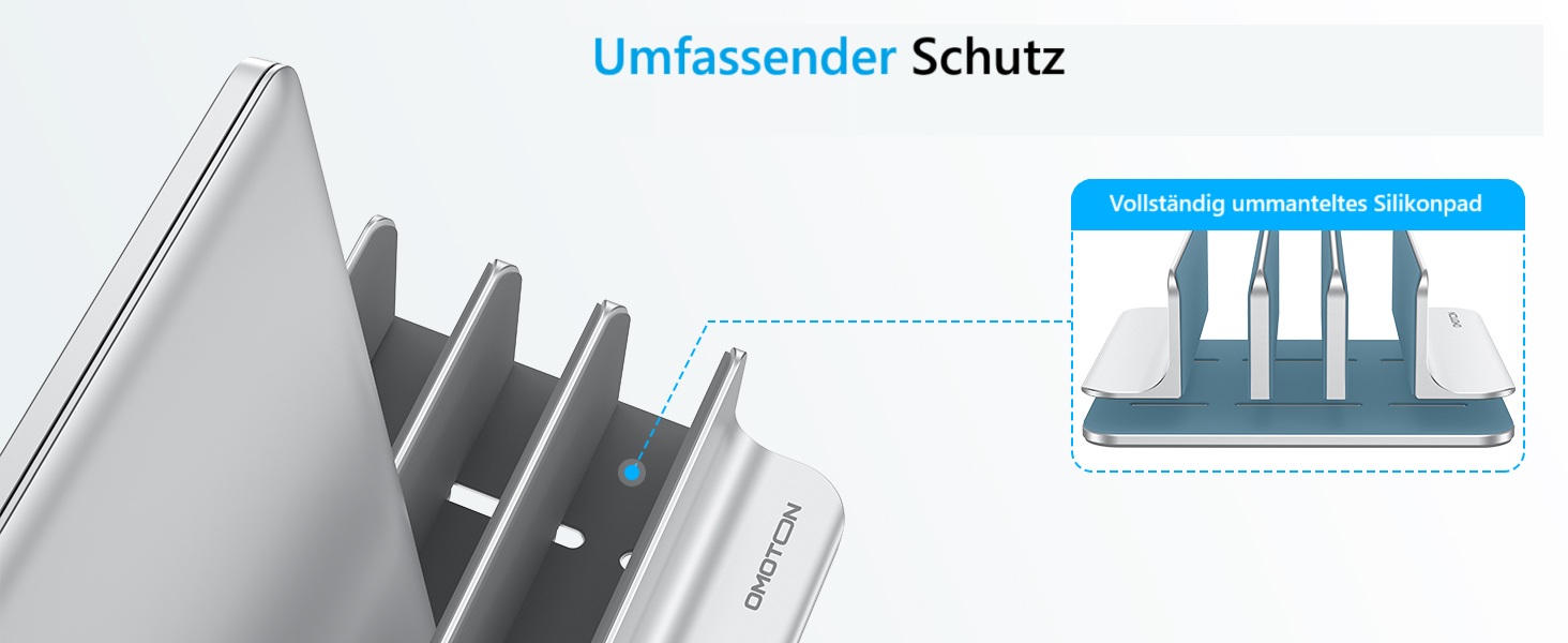 Підставка для ноутбука OMOTON 3 в 1, алюміній, регульована, до 17.3 дюйма, сумісна з MacBook, Android, срібна