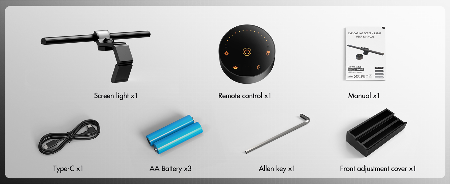 Quntis Лампа для монітора з підсвічуванням 42,5 см, RGB, з пультом дистанційного керування, регулювання яскравості та колірної температури, для офісу та дому