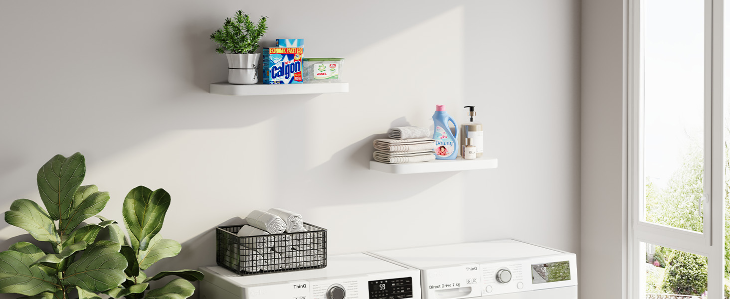 Набір полиць Wandregal 2 шт. з дерева – настінні полиці з прихованим кріпленням, білі, для вітальні, спальні, кухні, для книг та декору