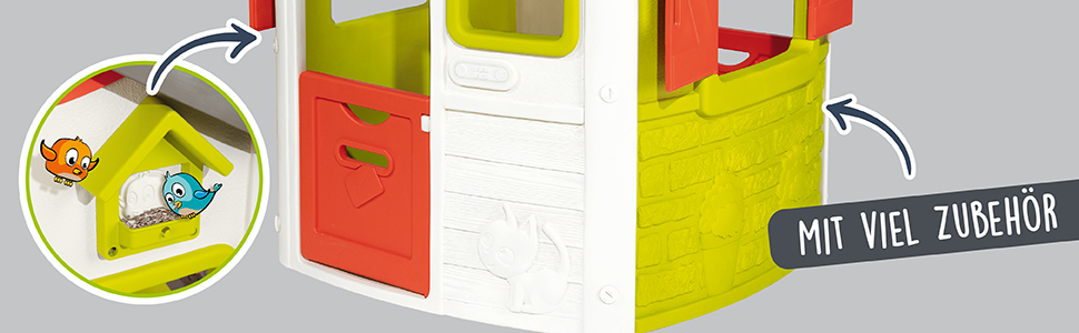 Дитячий будиночок Smoby Life Jura Lodge (115x123x132 см) з переробленого пластику - вуличний будиночок для дітей з годівницею для птахів, для саду та тераси, від 2 років