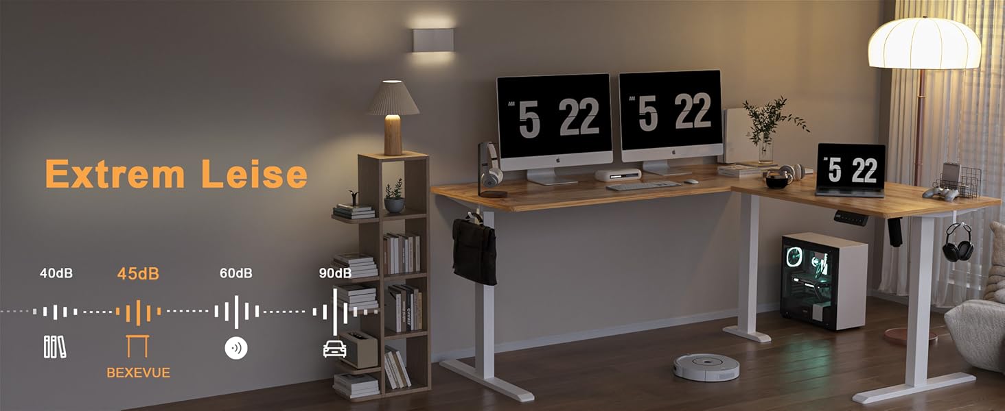 Електричний кутовий стіл BEXEVUE з регулюванням висоти 160x140 см, 3 функції пам'яті, антиколізійна технологія, для дому та офісу, бежевий