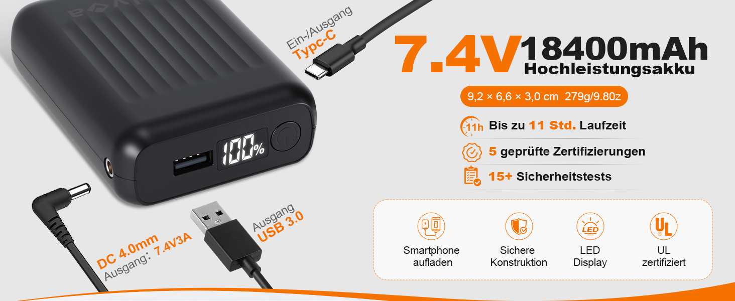 Електричний зігрівальний жилет для чоловіків з PowerBank 18400mAh 7.4V, теплий утеплений жилет для роботи та відпочинку на відкритому повітрі, XXL, чорний