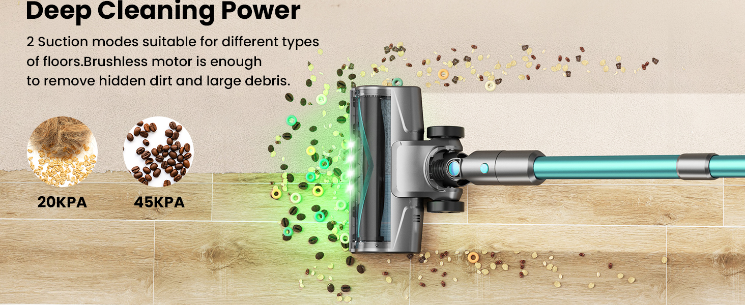 Бездротовий пилосос Dzaki 45000Pa з акумулятором, дисплеєм та антизаплутувальною насадкою для твердих поверхонь, килимів, шерсті тварин та авто (блакитний)
