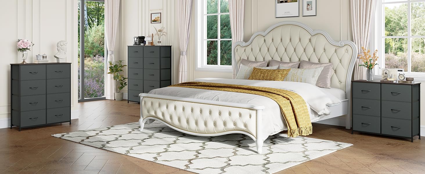 Комод з тканини з шухлядами, комод-шафа для спальні, вітальні, передпокою, 8 шухляд, білий (вугільно-сірий), 30T x 80B x 114.5H см