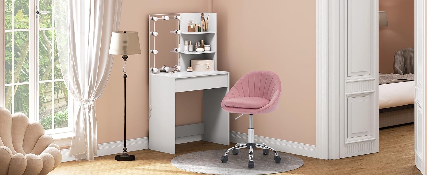 Крісло для дому та офісу WOLTU, ергономічне крісло, крісло для макіяжу, обертове крісло на колесах, крісло для робочого кабінету та спальні, з вагою до 150 кг, оксамит, бежеве, BS167cm