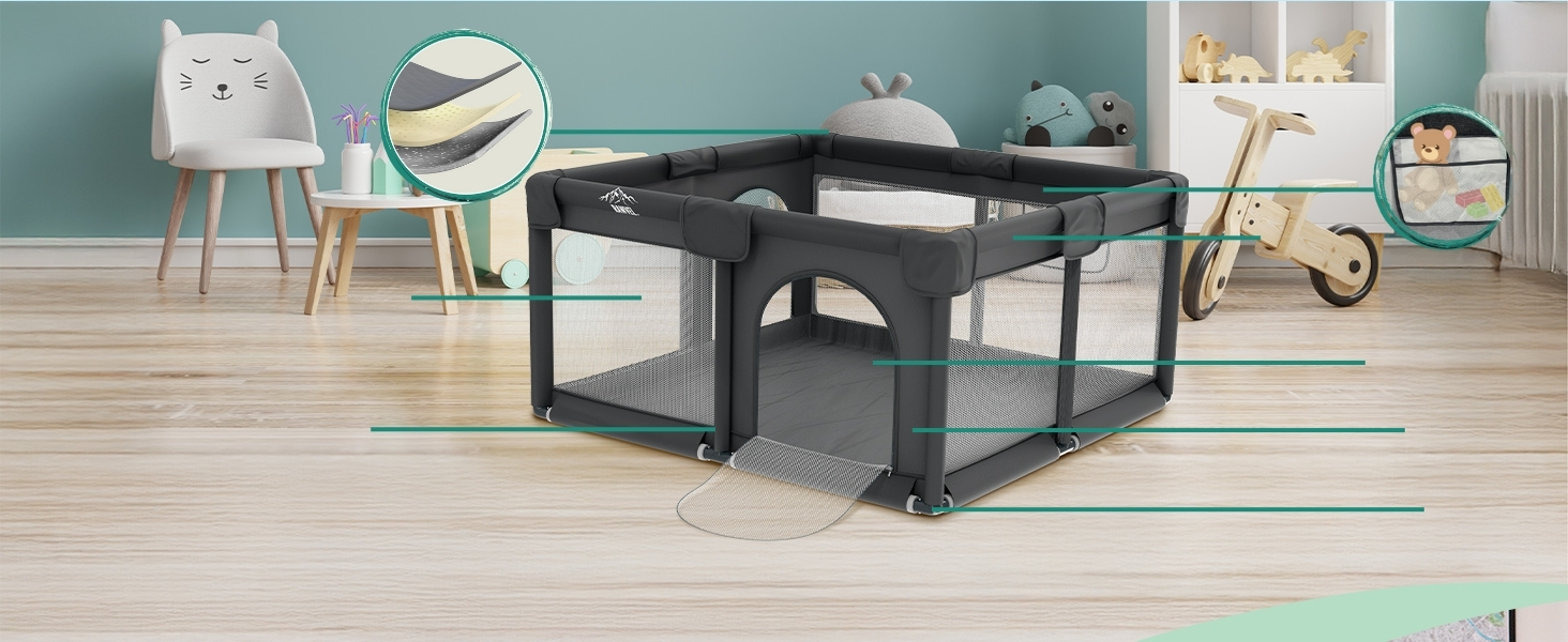 Дитячий манеж Laufstall – [НОВИНКА 2025] – Дитячий манеж, ігровий майданчик, огорожа для дитини, манеж для дітей, Play Pen – [Перевірено в лабораторії] – Дихаючий матеріал, повністю оббитий - 130x130 см