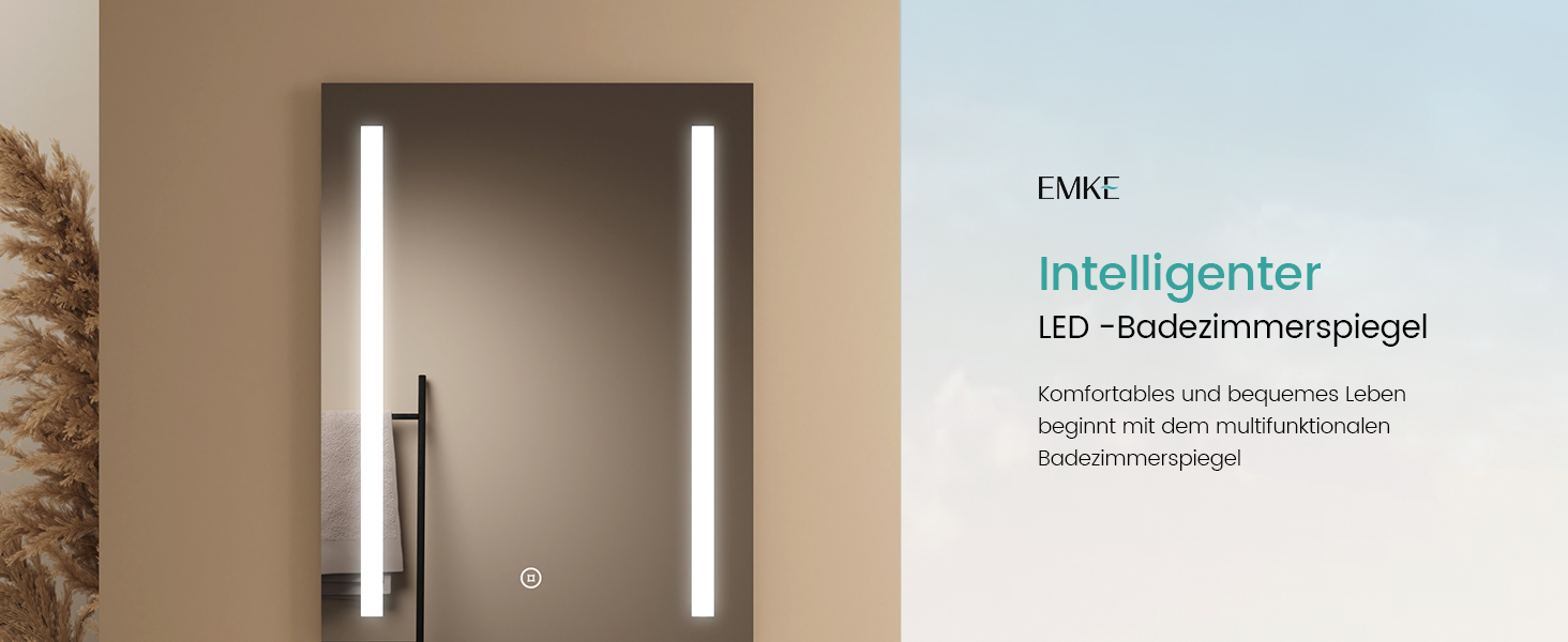 Дзеркало для ванної кімнати EMKE з підсвічуванням 60x80 см, 2 кольори світла, антизапарник, IP44, LED, сенсорний вимикач