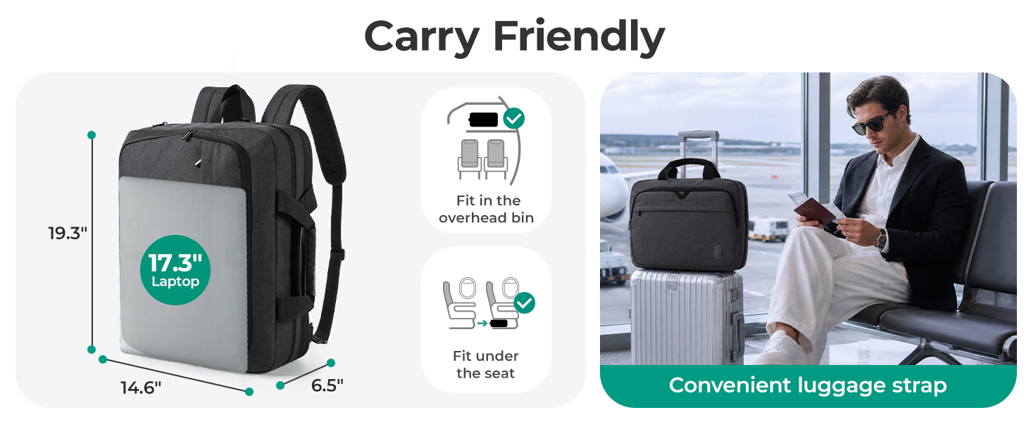 Сумка для ноутбука Bagsmart 17.3 дюймів, розширювана ділова сумка-месенджер для чоловіків та жінок, чохол для ноутбука з замком для офісу та подорожей (Чорний)
