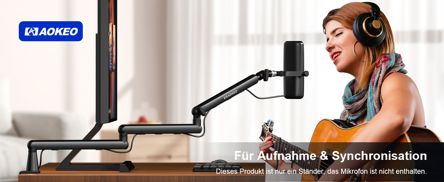 Стрічка-тримач для мікрофона Aokeo AK-55 для столу, низькопрофільна, регульована, сумісна з Aokeo Yeti, Snowball iCE, HyperX QuadCast, Elgato Wave