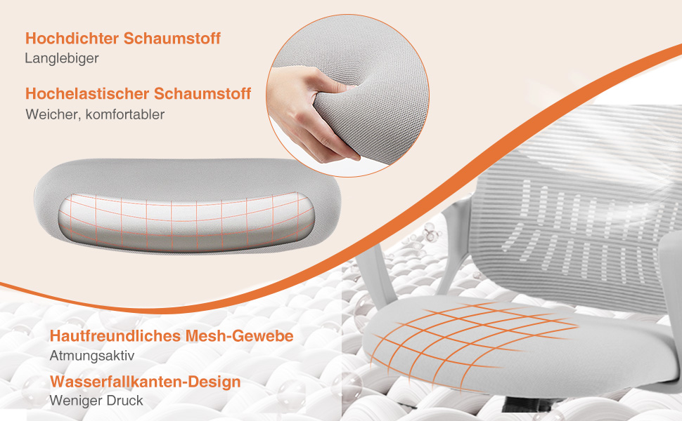 Офісний крісло Sweetcrispy з регульованими підлокітниками, ергономічний крісло для робочого столу з підтримкою попереку, регульована висота, 360° обертання, м'яке сидіння для офісу/кабінету, чорний (сірий, нерухомі підлокітники)