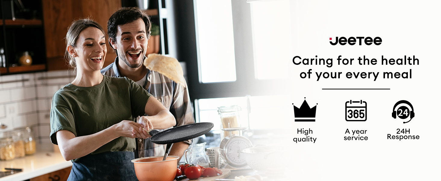 Сковорода для крепів та млинців JEETEE 24 см з антипригарним покриттям, ручка з бакеліту, сумісна з усіма плитами, без PFOA, сіра
