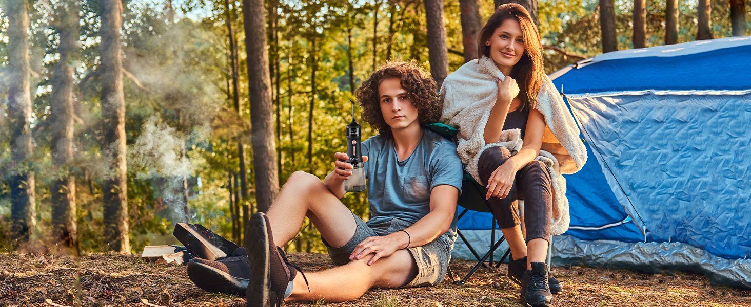 MySmile LP221: Бездротовий ірigator для зубів з UVC стерилізацією, 335 мл, OLED-дисплей, 4 режими, 8 насадок, для дому та подорожей, чорний