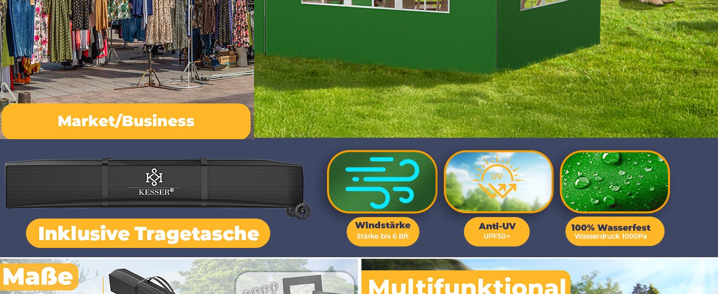 Павільйон KESSER® 6x3м з 6 знімними стінками, для саду, регульована висота, водовідштовхувальний, з сумкою, анкери, Pop-Up система, захист від UV 50+, для вечірок, антрацитовий колір