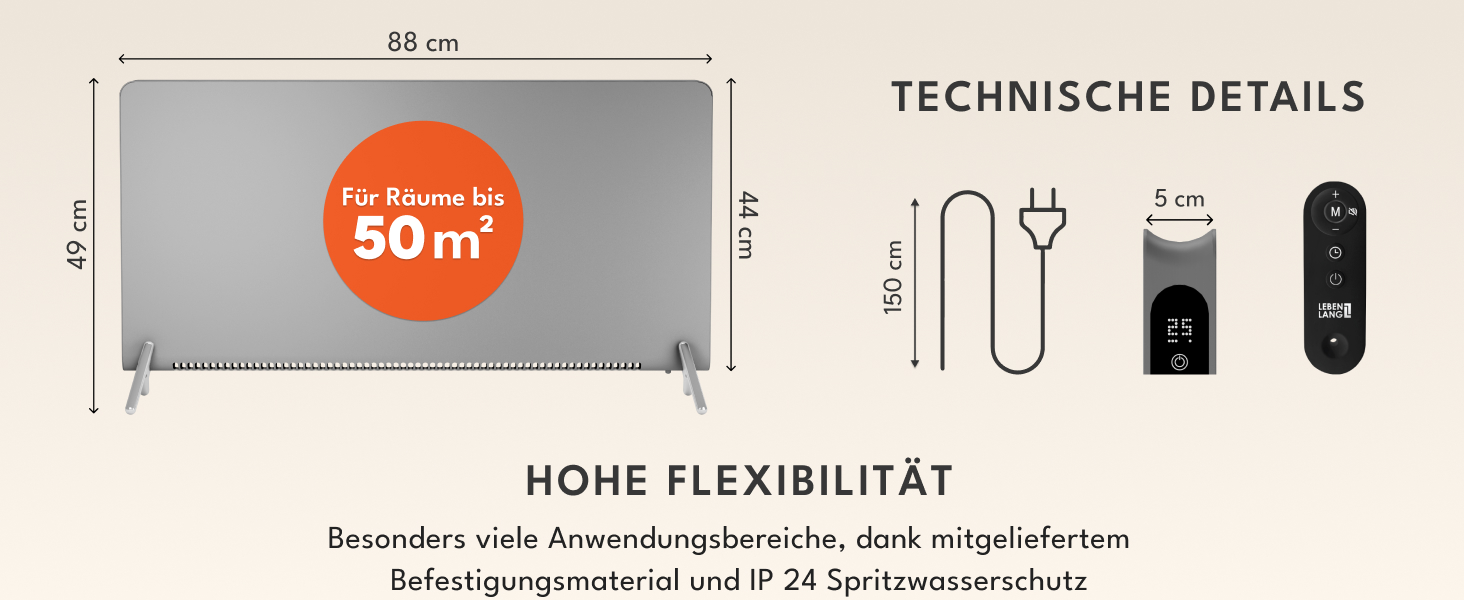 Електричний обігрівач LEBENLANG з Wi-Fi, 2000W - енергозберігаючий конвектор для ванної кімнати (білий/сірий)