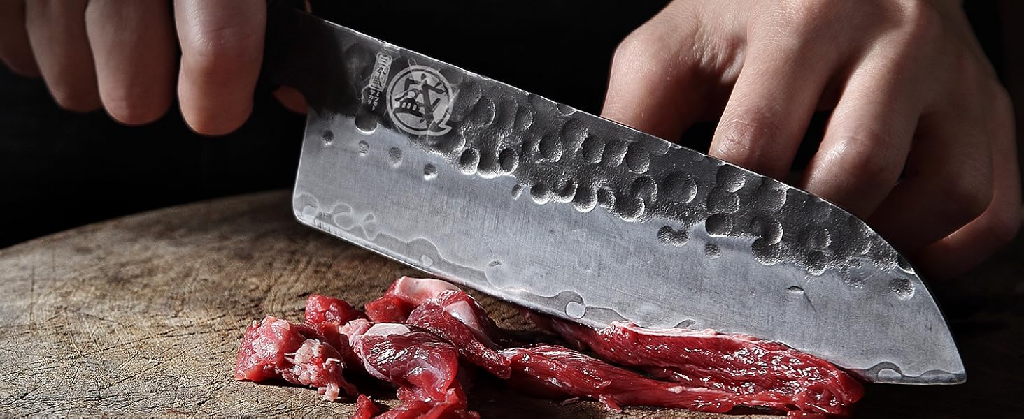 Японський ніж Mitsumoto Sakari Santoku 19 см з високоякісної сталі, ручка з рожевого дерева, подарункова коробка