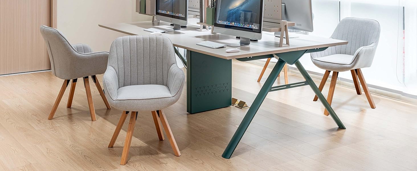 Крісло Cosy Ess для їдальні, обертове, 1 шт. – м'яке крісло для кухні, вітальні, кабінету з підлокітниками, з тканини, на масивних дерев'яних ніжках (Бежевий)