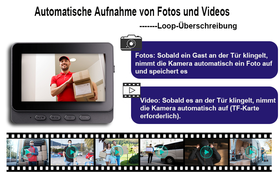 Відеодзвінок Winnes з камерою 1080P, Bluetooth, IP65, 4.3