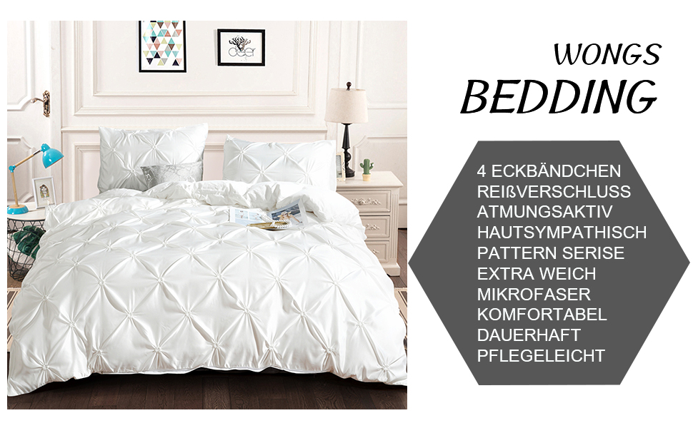 Комплект постільної білизни WONGS BEDDING Пінч-Плісе, 135x200 см, Мікрофібра, На блискавці, Білий