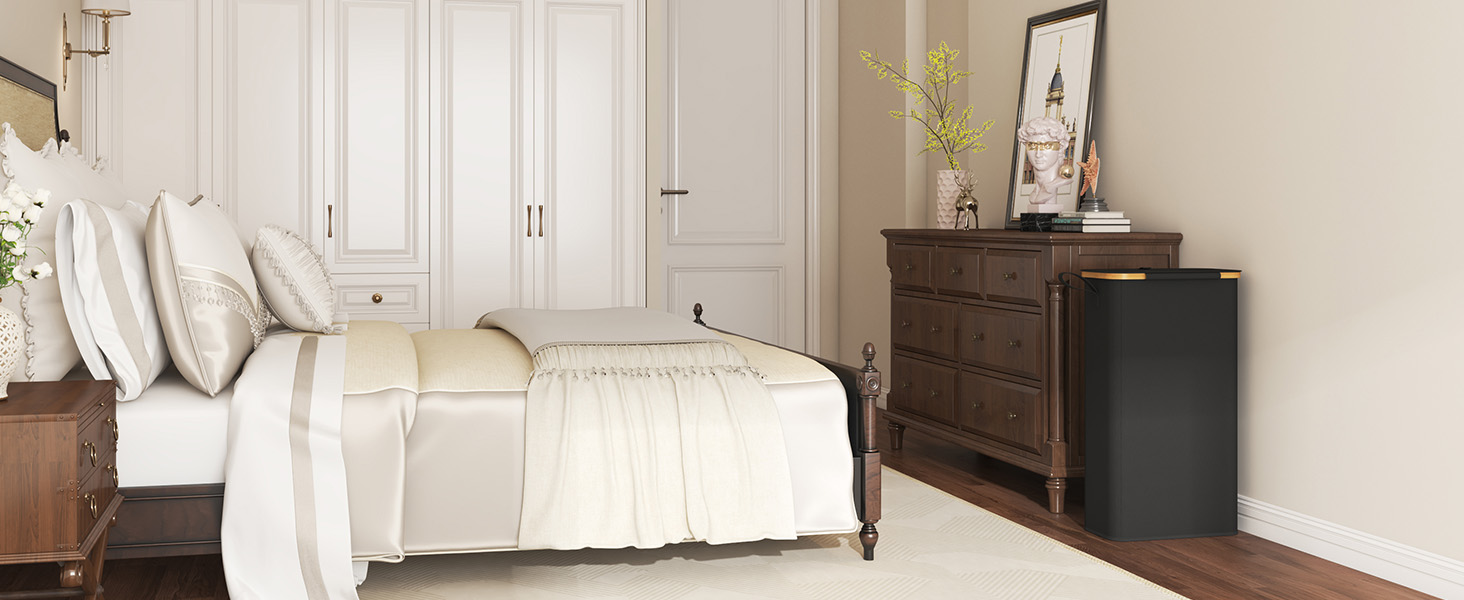 Кошик для білизни Lifewit з кришкою, вузький, складаний, 65л, бамбук, з ручкою, чорний