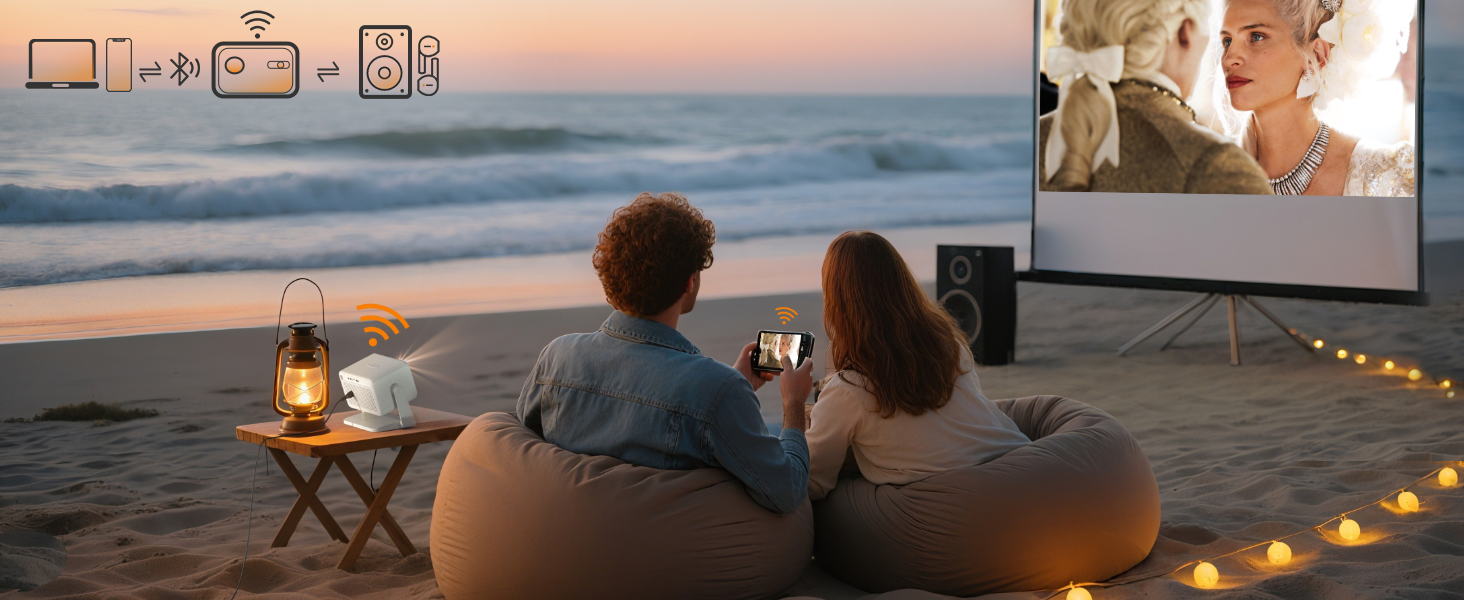 Міні проєктор Smart Beamer A-27000L: Full HD 1080P, WiFi6, Bluetooth, Netflix, 4K, Автофокус, для дому та на вулицю