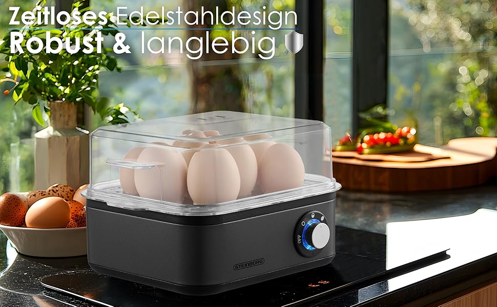 Електричний яйцеварка на 1-8 яєць з підігрівом, з нержавіючої сталі, 500 Вт, 3 ступені нагріву, без BPA, придатний для миття в посудомийній машині, LED-перемикач, міцний та довговічний