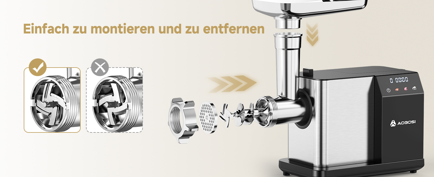 Електрична м'ясоподрібнювач AAOBOSI 3000W з LED-дисплеєм, 9 швидкостей, з нержавіючої сталі, для дому, з насадкою для ковбас та кіббе