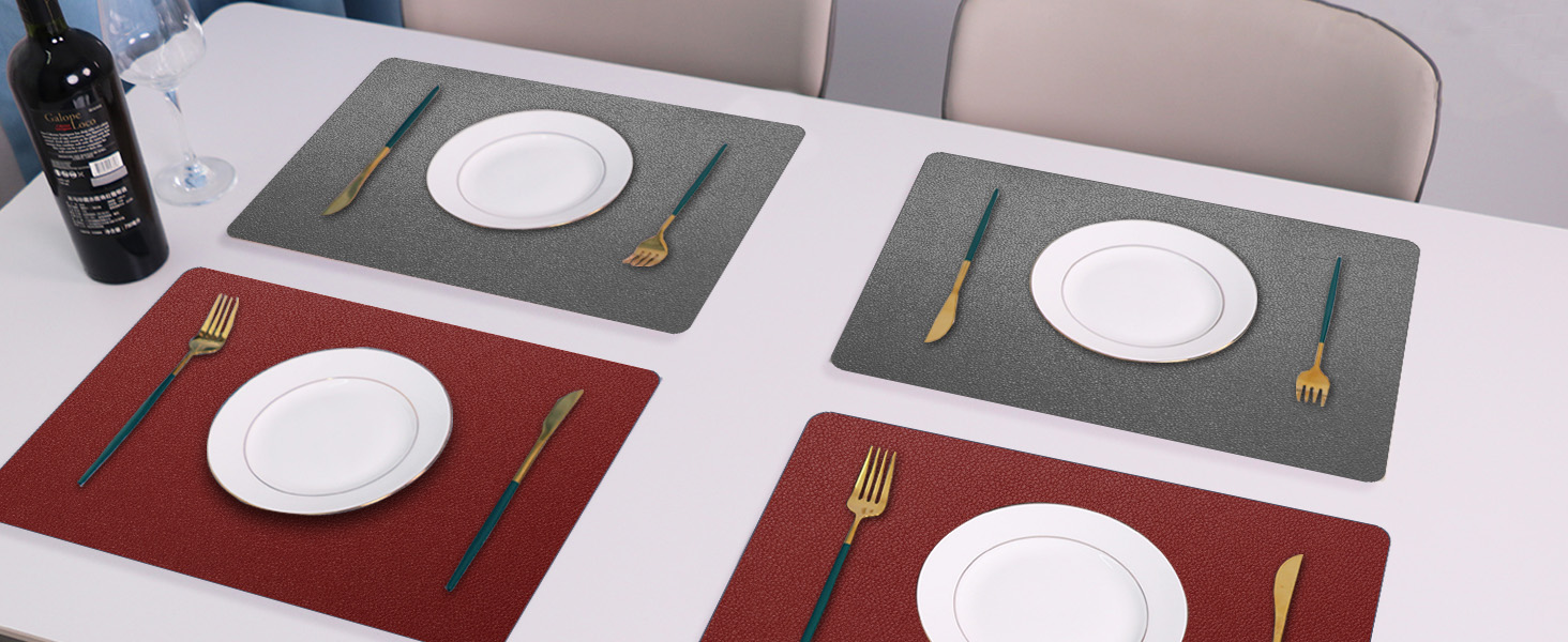 Набори підставки під тарілки 6 шт. з екошкіри, 43x30 см (червоний/сірий)
