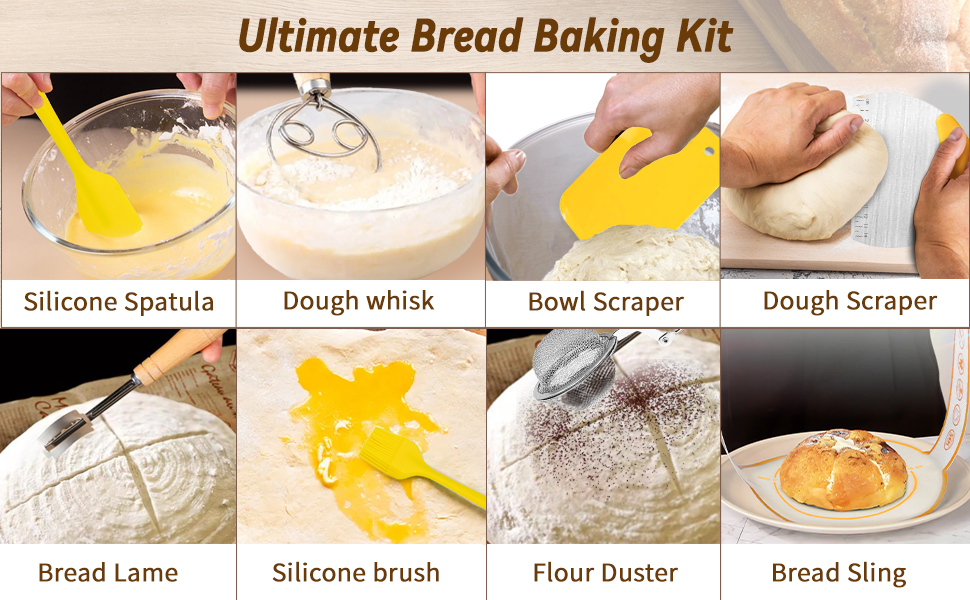 Набір для закваски: повний комплект з банкою, формами для перевірки закваски (9 дюймів кругла, 10 дюймів овальна), 18 аксесуарів для випічки, подарунок для професіоналів та домашніх пекарів
