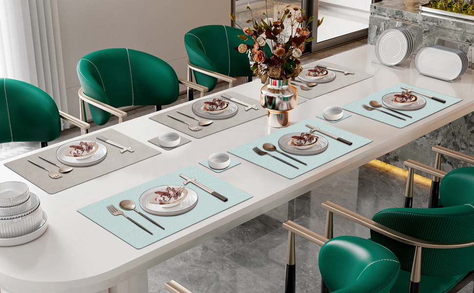 Набори підставки під тарілки YIHELU, 6 шт., штучна шкіра, миються, неслизькі, для кухні та їдальні, м'ятно-зелений/слонова кістка