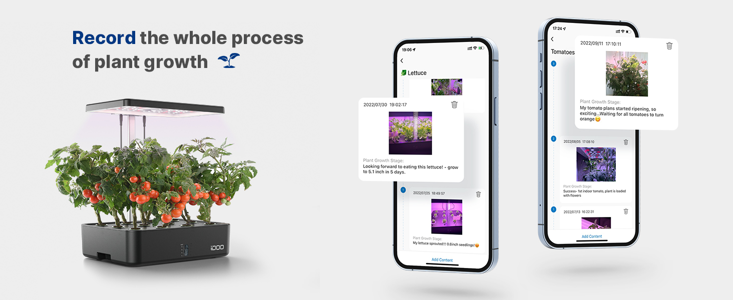 iDOO Гідропонна система для вирощування рослин, розумний сад, WiFi, з LED-лампою, вентилятором, таймером, для вирощування трав, 12 посадкових місць