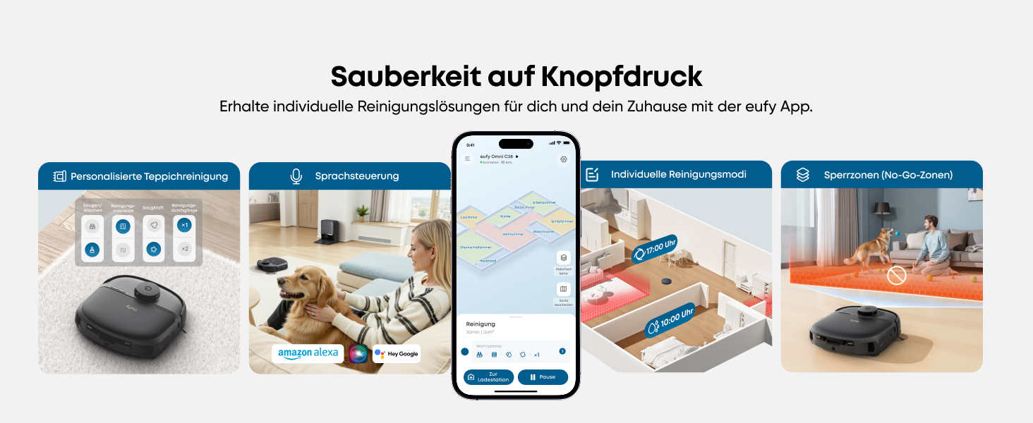 Робот-пилосос Eufy C28 з функцією миття підлоги, HydroJet самоочисний валик, потужність 15000Pa, 5-в-1 Omni-станція, антизаплутувальна щітка, розпізнавання перешкод за допомогою ШІ