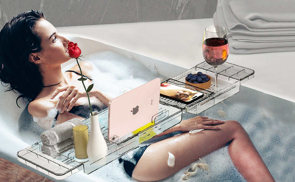 Підставка для ванни висувна, пластикова, з полицею для книг, водонепроникна, аксесуар для ванни (прозора)