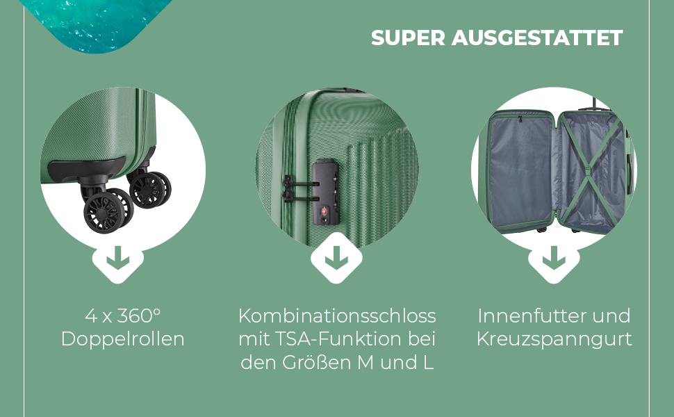 Набір валіз Travelite Bali 3 шт. (L/M/S) з ABS-пластику, зелений: міцні та легкі, з TSA замком